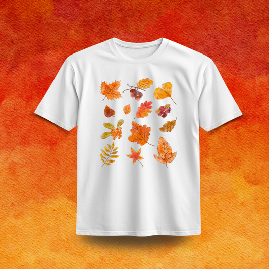 Autumn Leaves & Acorns Organic Cotton T-Shirt – Fall Botanical Watercolor Tee