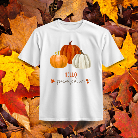 Hello Pumpkin Organic Cotton T-Shirt – Watercolor Fall Pumpkins Autumn Tee