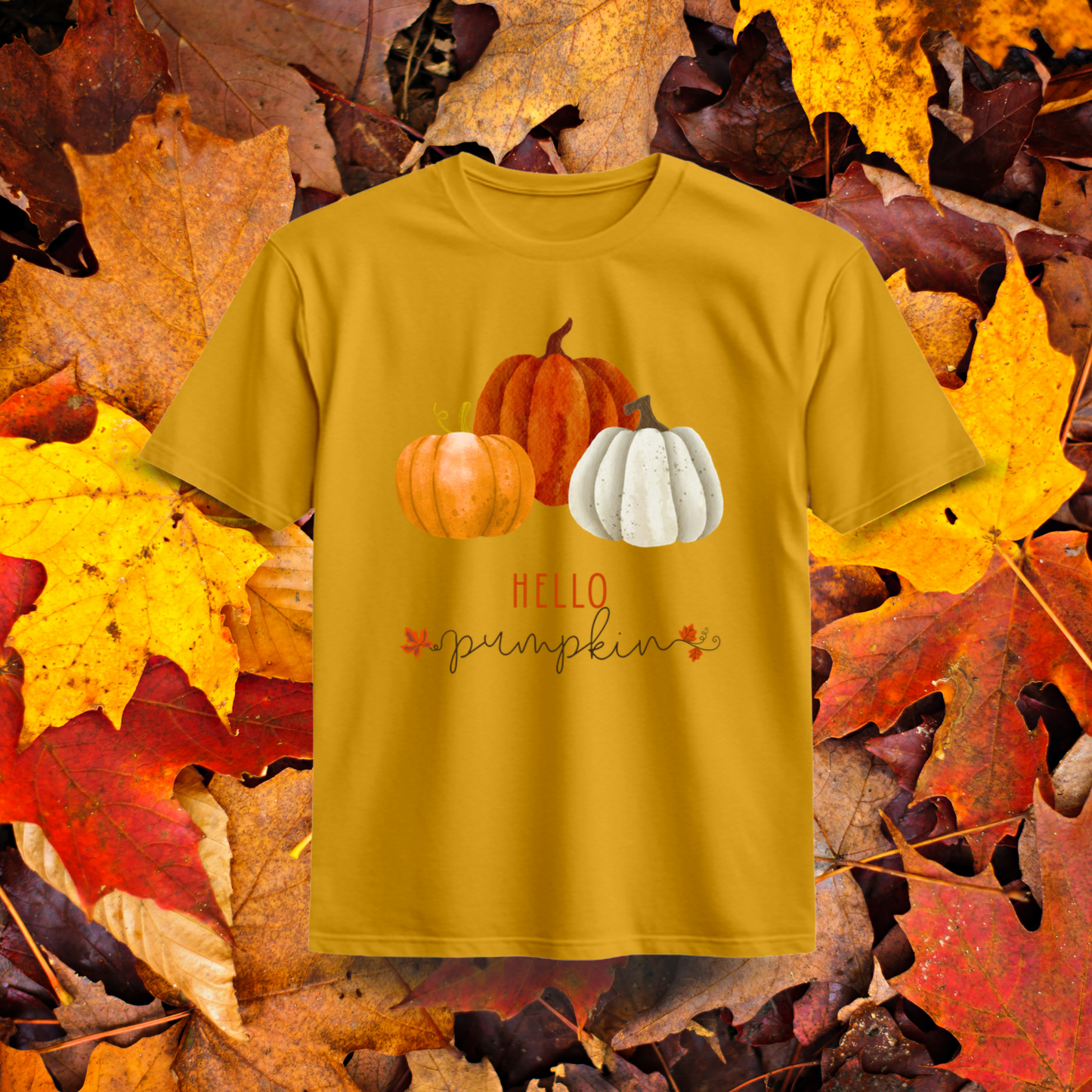 Hello Pumpkin Organic Cotton T-Shirt – Watercolor Fall Pumpkins Autumn Tee