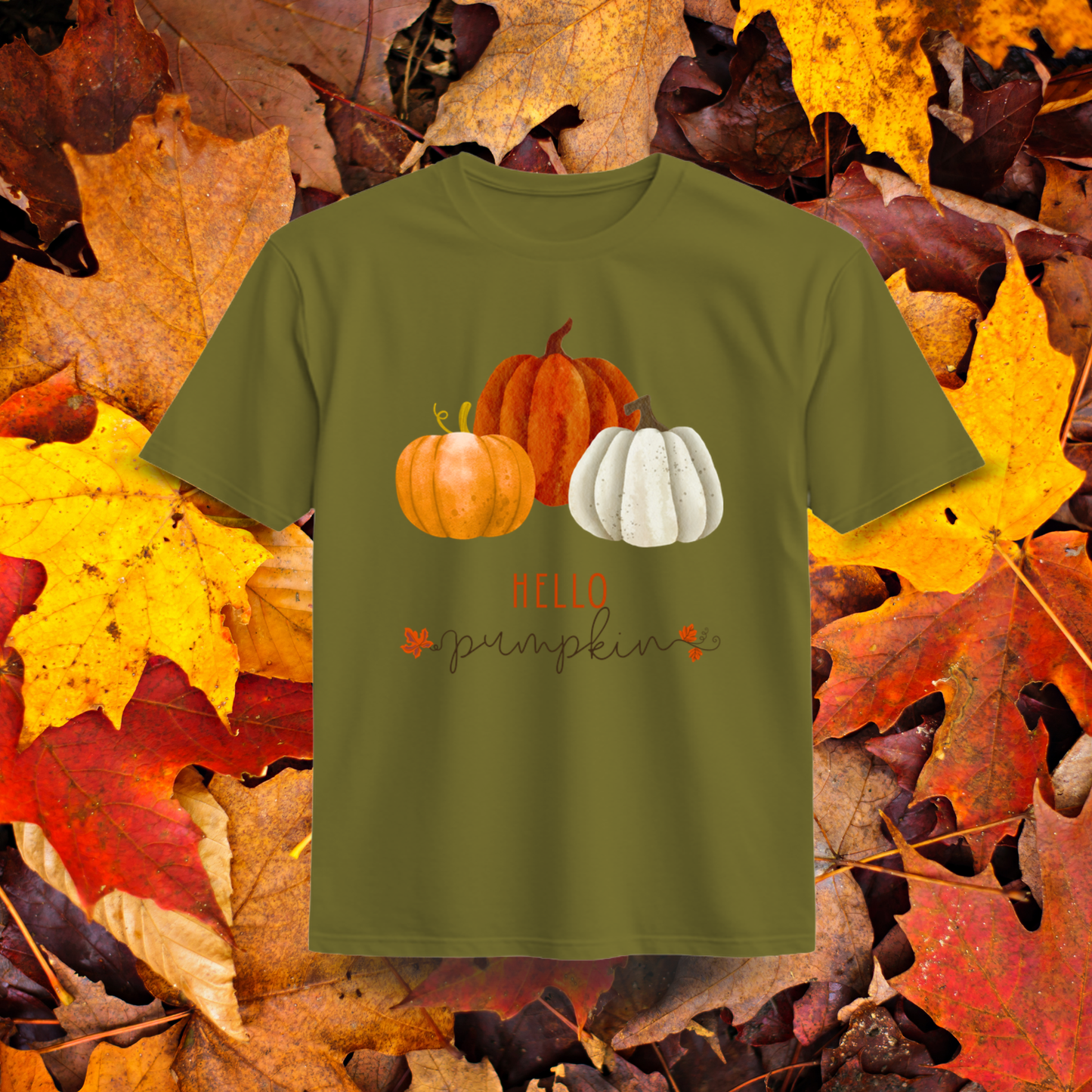 Hello Pumpkin Organic Cotton T-Shirt – Watercolor Fall Pumpkins Autumn Tee