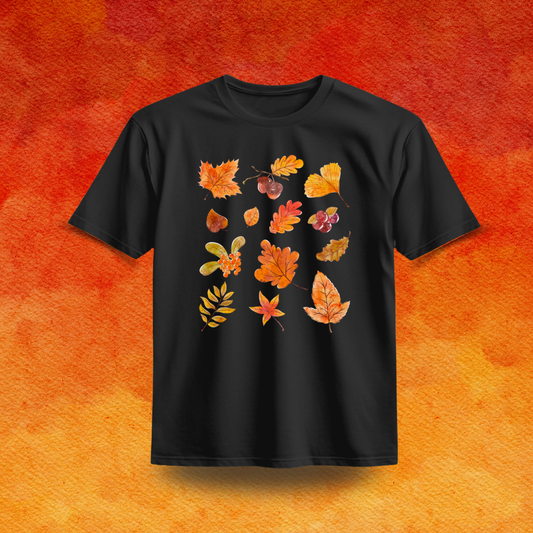 Autumn Leaves & Acorns Organic Cotton T-Shirt – Fall Botanical Watercolor Tee